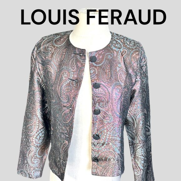 VINTAGE LOUIS FERAUD PAISLEY LAME CROPPED FITTED JACKET (SZ 6) (EUC) - Picture 8 of 9